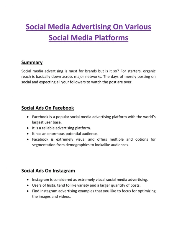 Social Media Advertising On Various Social Media Platforms