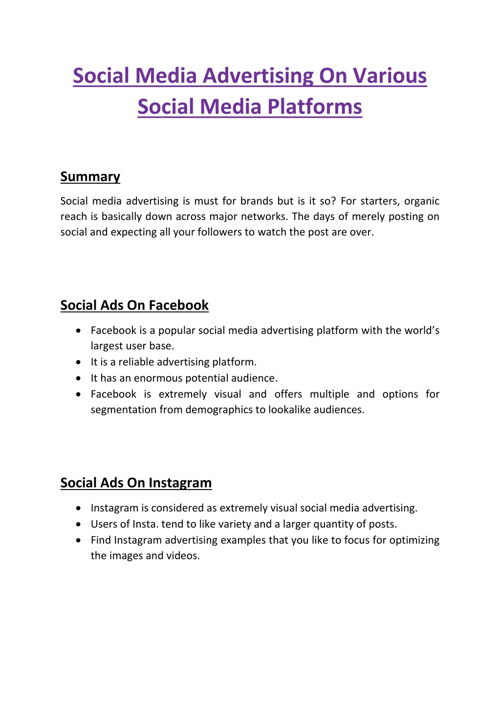 social media advertising on various social media