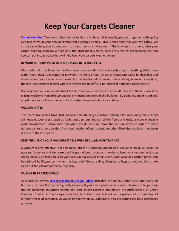 Keep Your Carpets Cleaner