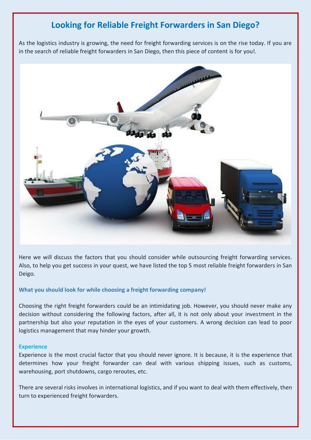 looking for reliable freight forwarders