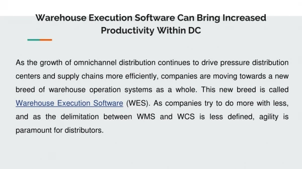 Warehouse Execution Software Can Bring Increased Productivity Within DC