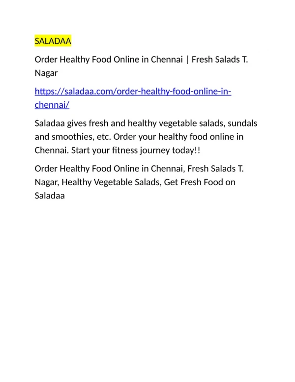 Order Healthy Food Online in Chennai | Fresh Salads T. Nagar