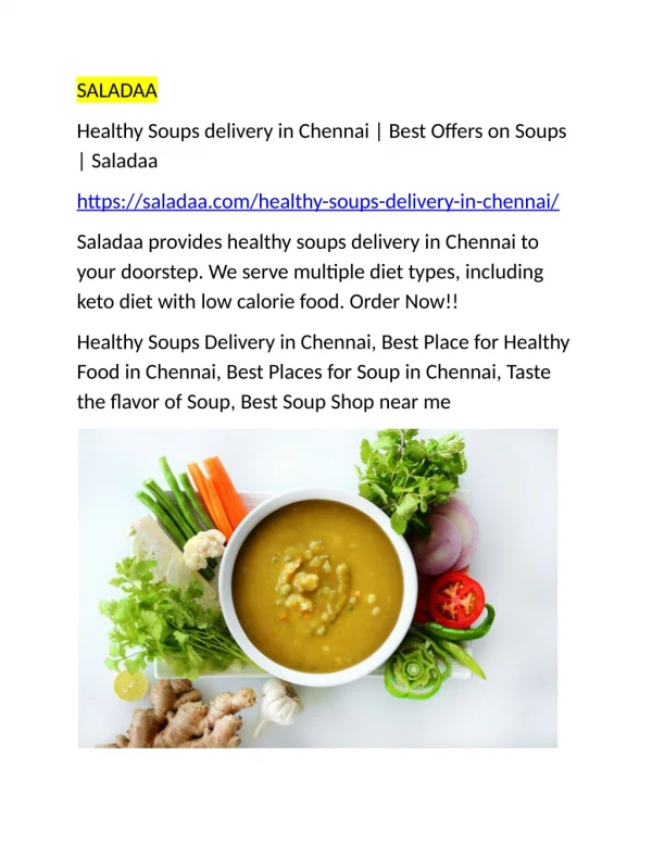 Healthy Soups delivery in Chennai | Best Offers on Soups | Saladaa
