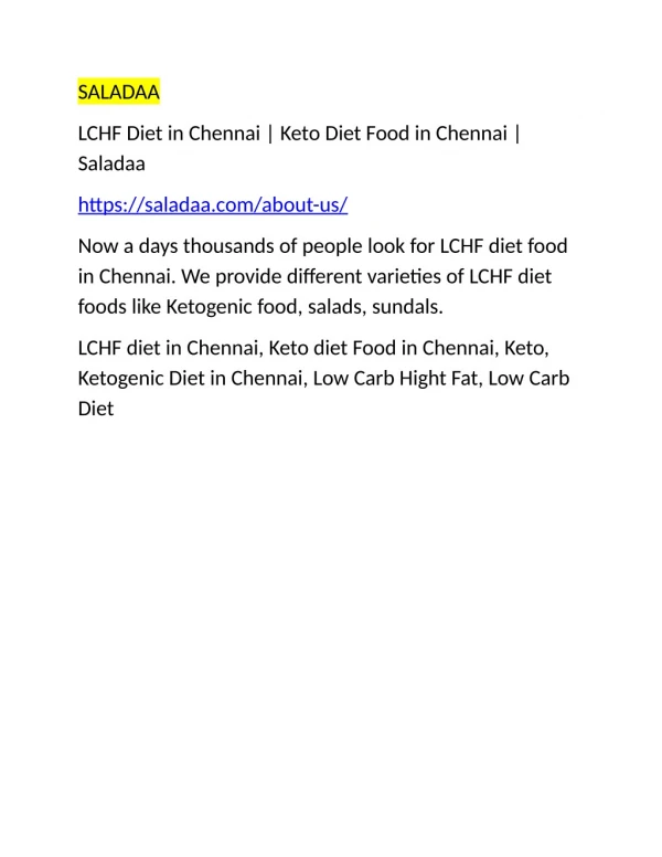 LCHF Diet in Chennai | Keto Diet Food in Chennai | Saladaa