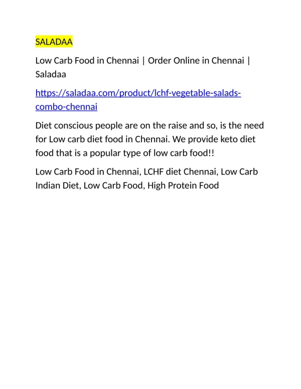 Low Carb Food in Chennai | Order Online in Chennai | Saladaa
