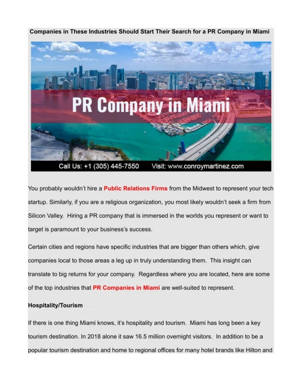 Companies in These Industries Should Start Their Search for a PR Company in Miami