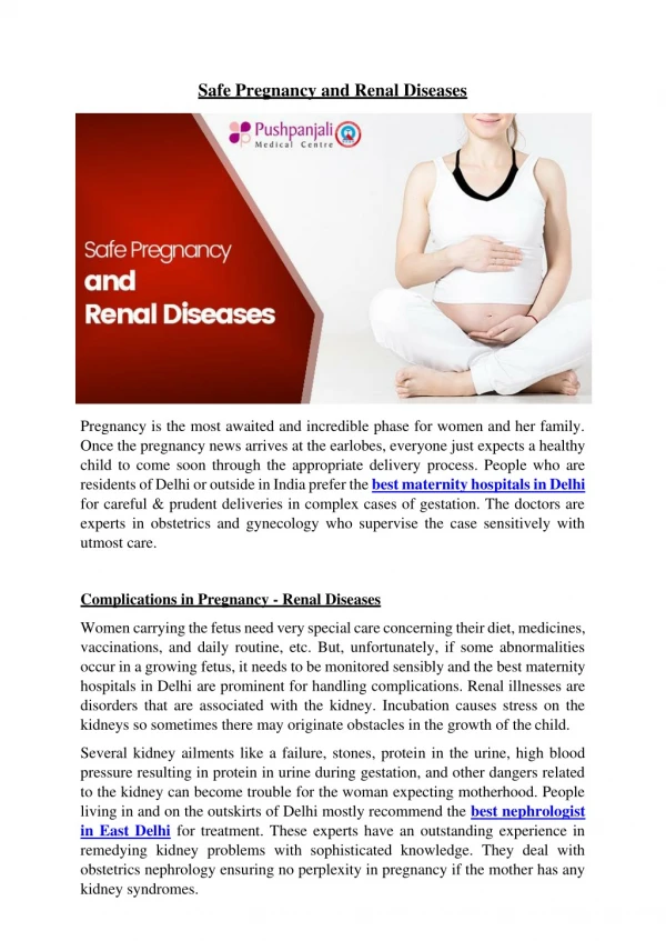 Safe Pregnancy and Renal Diseases