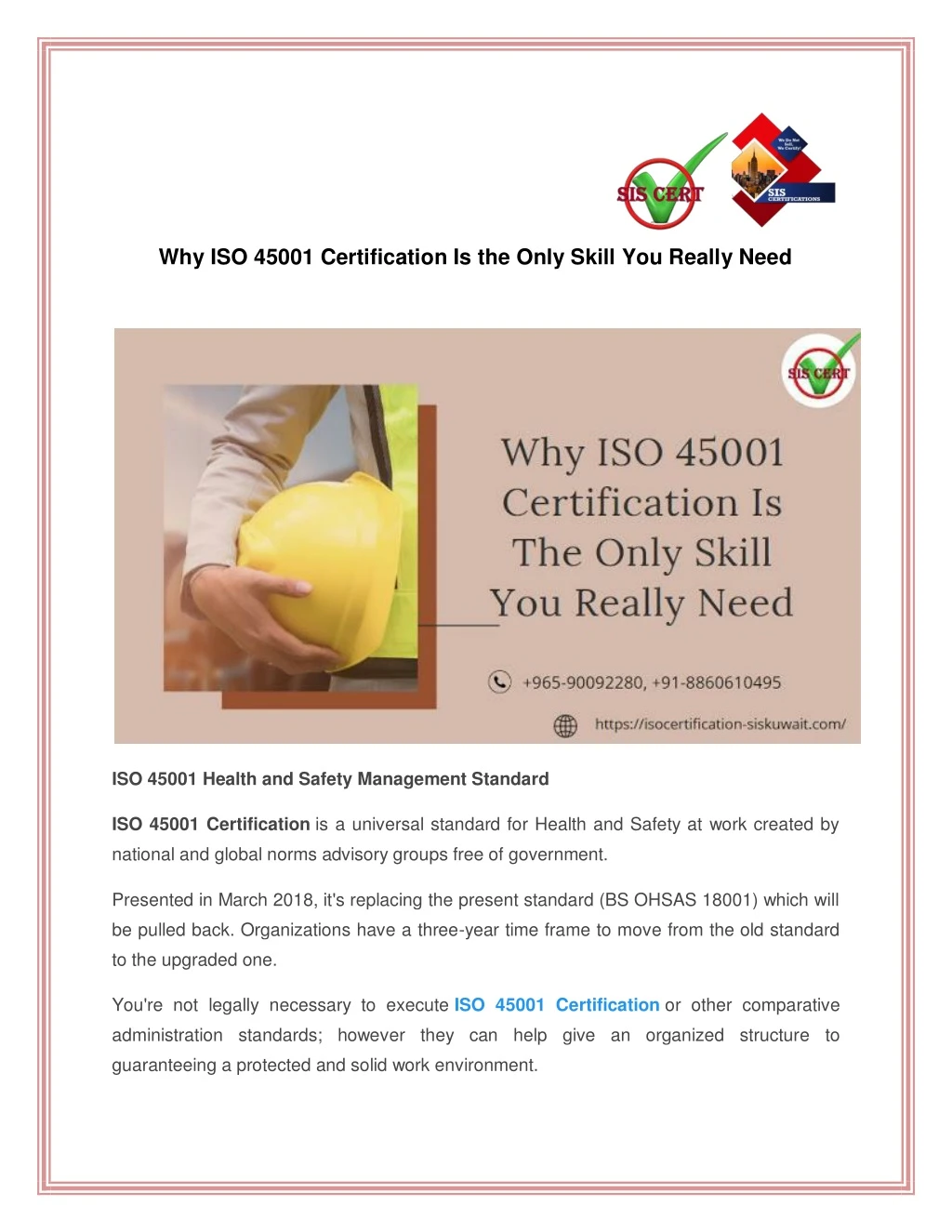 why iso 45001 certification is the only skill