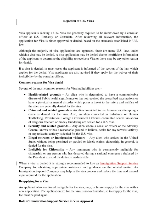 rejection of u s visas