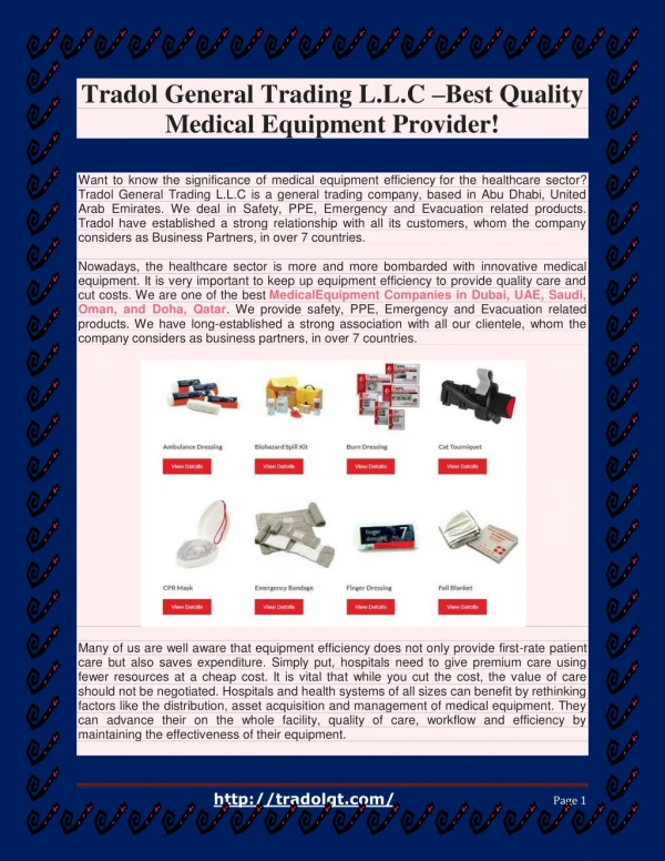 Tradol General Trading L.L.C –Best Quality Medical Equipment Provider!