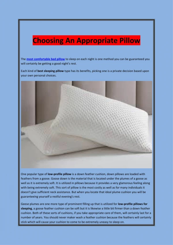 choosing an appropriate pillow