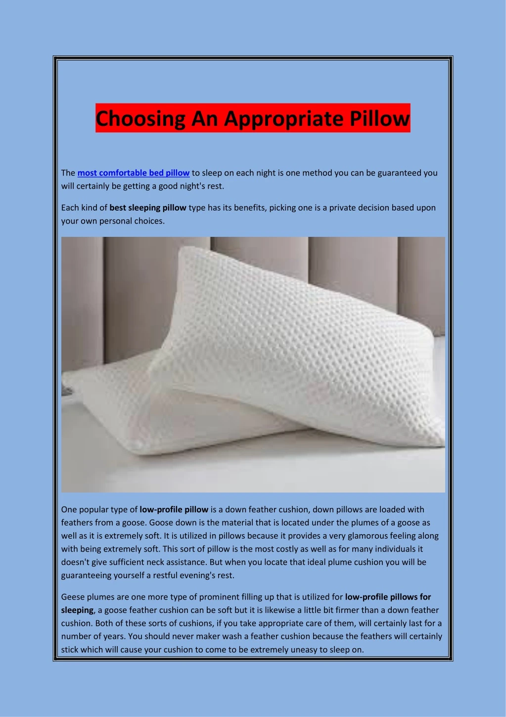 choosing an appropriate pillow