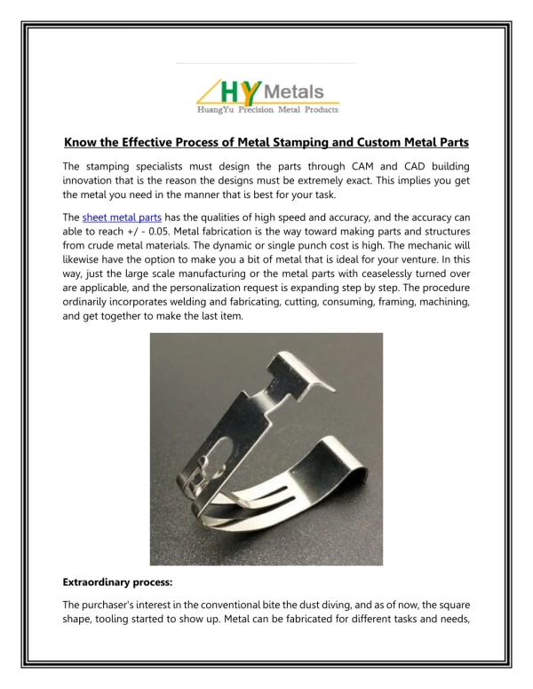 Know the Effective Process of Metal Stamping and Custom Metal Parts