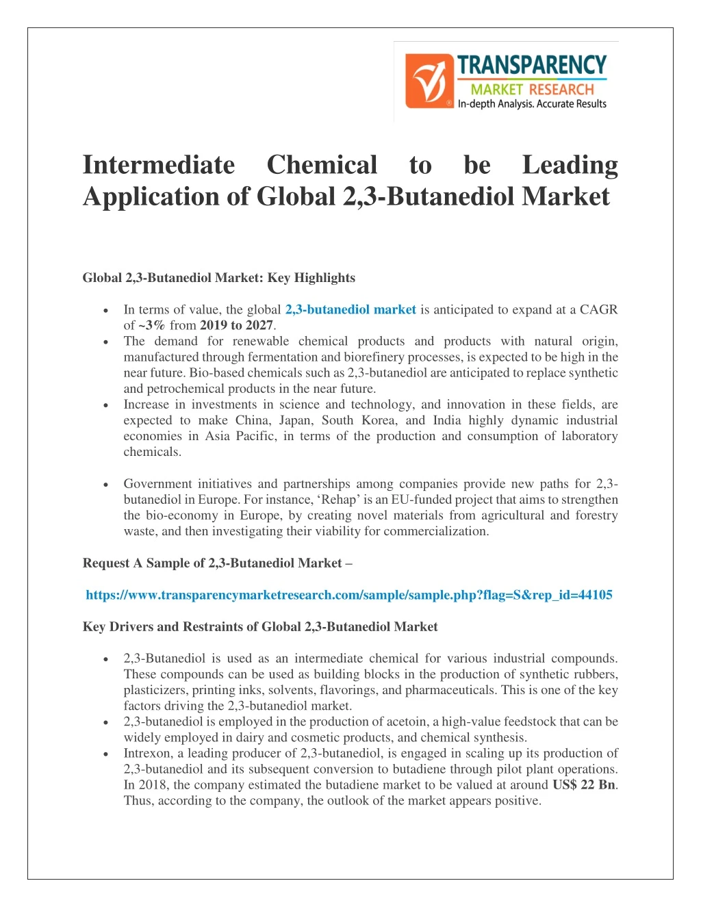 intermediate chemical to be leading application