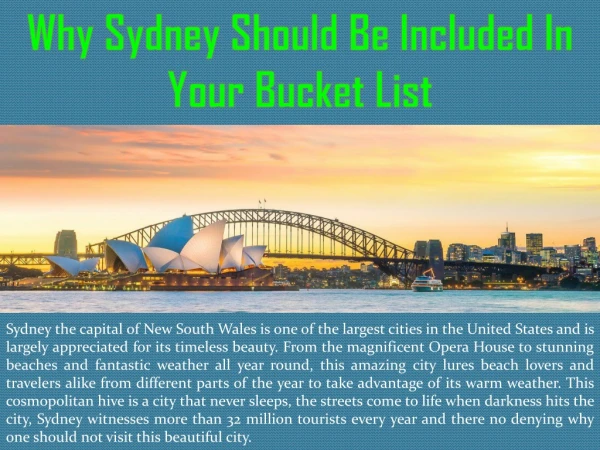 why sydney should be included in your bucket list