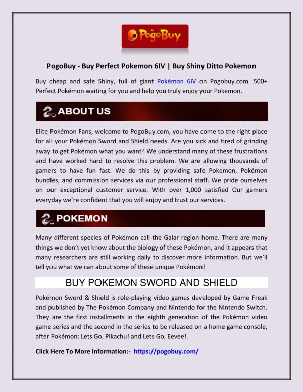 PogoBuy - Buy Perfect Pokemon 6IV | Buy Shiny Ditto Pokemon