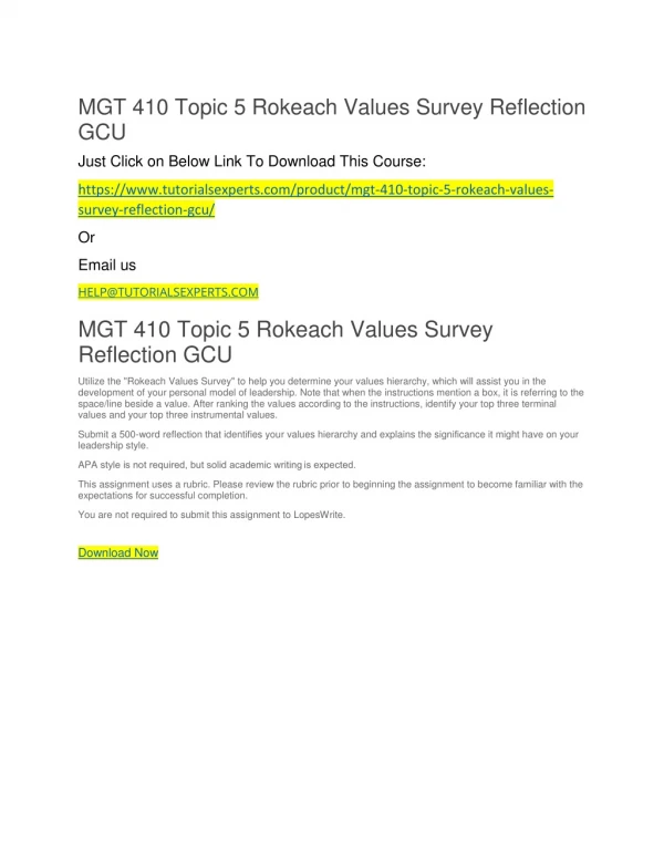 mgt 410 topic 5 rokeach values survey reflection