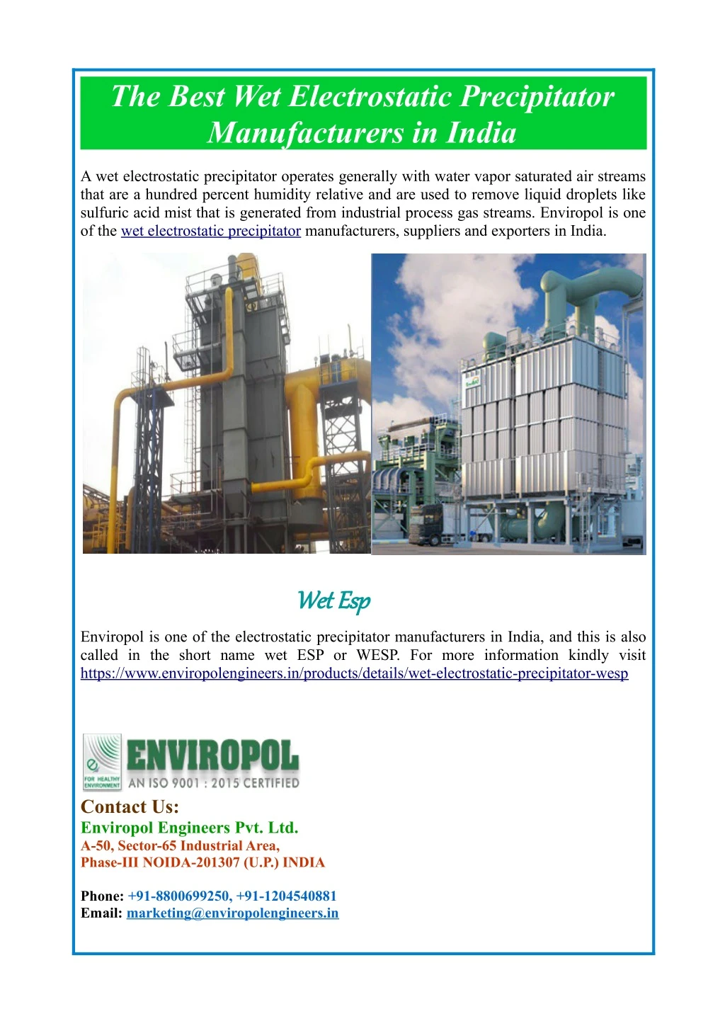 the best wet electrostatic precipitator