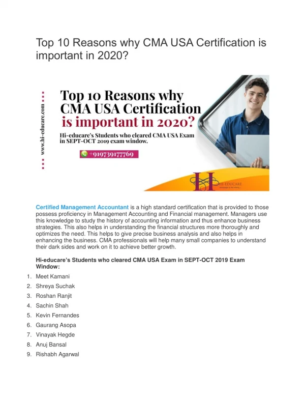 Top 10 Reasons why CMA USA Certification is important in 2020?