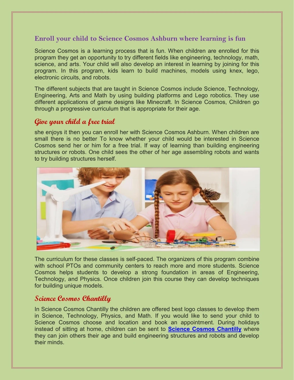 enroll your child to science cosmos ashburn where