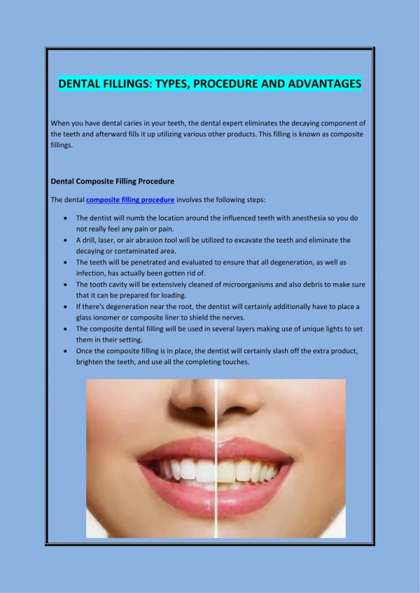 DENTAL FILLINGS: TYPES, PROCEDURE AND ADVANTAGES