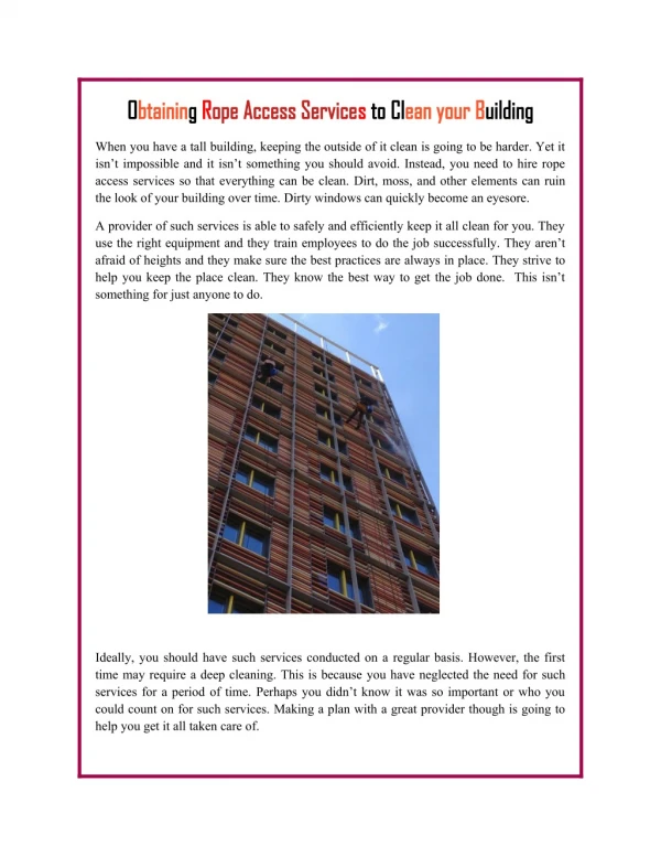 Obtaining Rope Access Services to Clean your Building