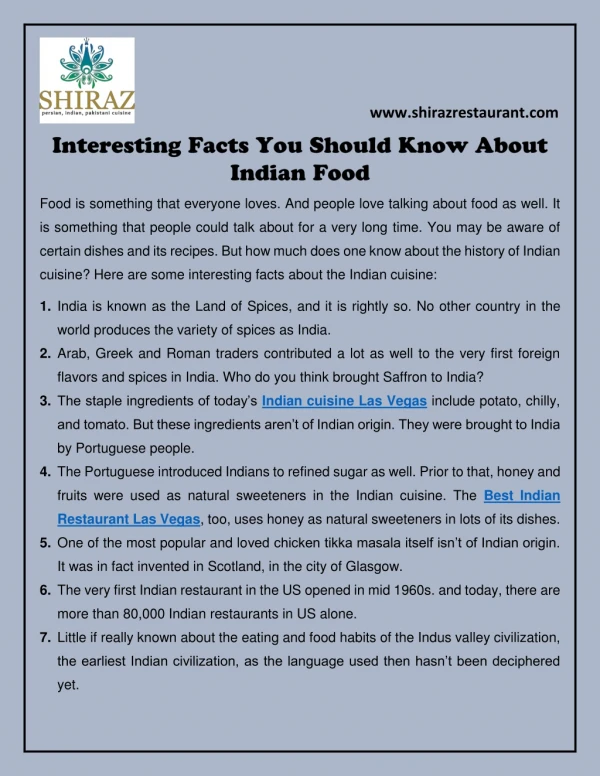 Interesting Facts You Should Know About Indian Food