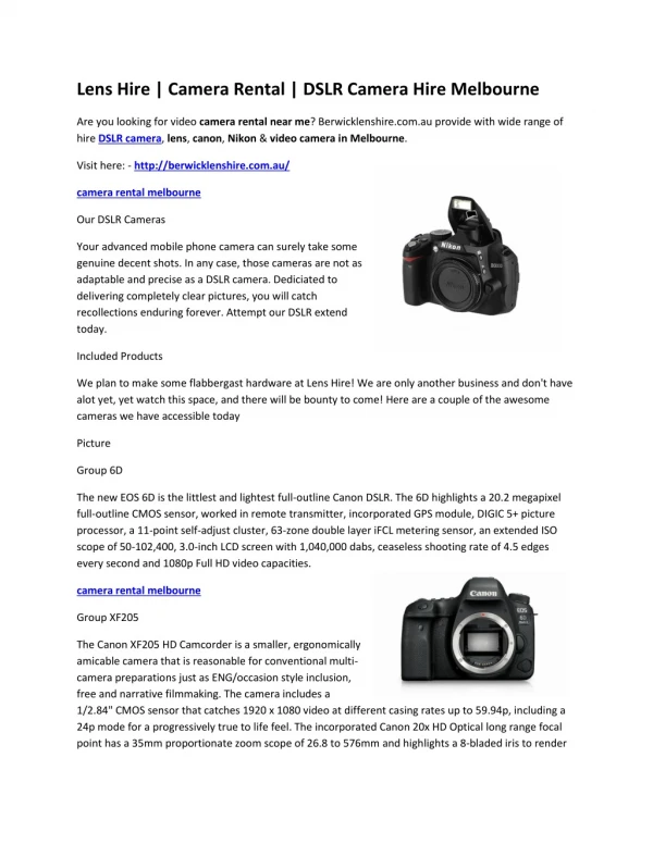 lens hire camera rental dslr camera hire melbourne