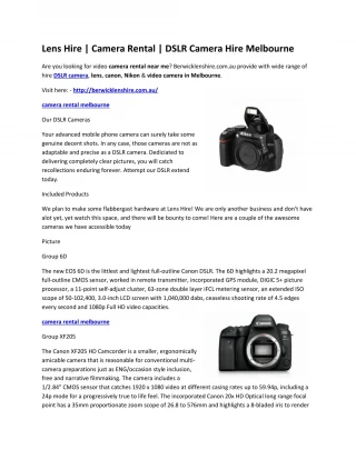 Lens Hire | Camera Rental | DSLR Camera Hire Melbourne
