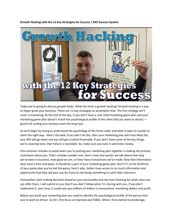 Growth Hacking with the 12 Key Strategies for Success | RAP Success System