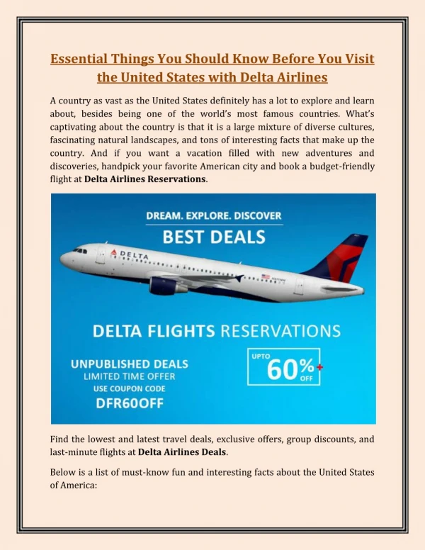 Essential Things You Should Know Before You Visit the United States with Delta Airlines