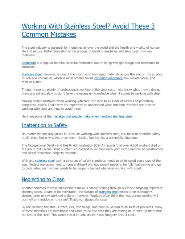 working with stainless steel avoid these 3 common