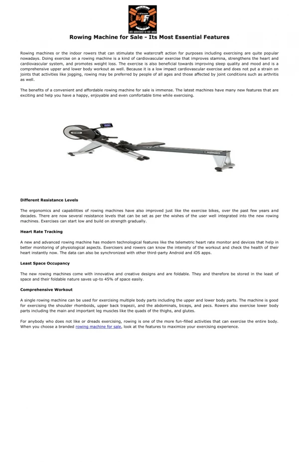 Rowing Machine for Sale - Its Most Essential Features