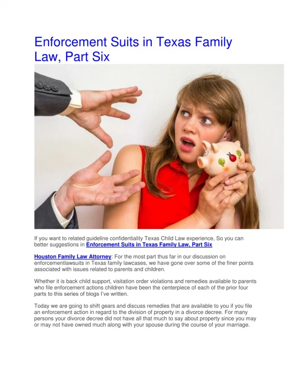 Enforcement Suits in Texas Family Law, Part Six