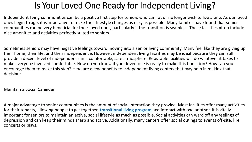 is your loved one ready for independent living