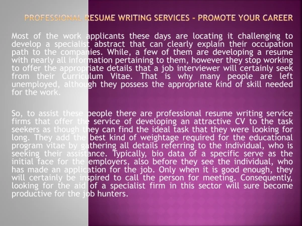 Professional Resume Writing Services - Promote Your Career