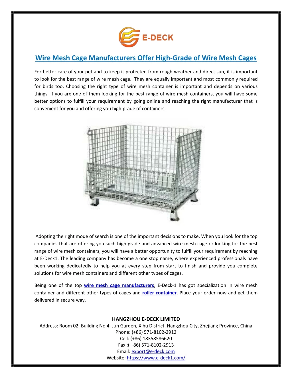 wire mesh cage manufacturers offer high grade