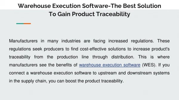 Warehouse Execution Software-The Best Solution To Gain Product Traceability