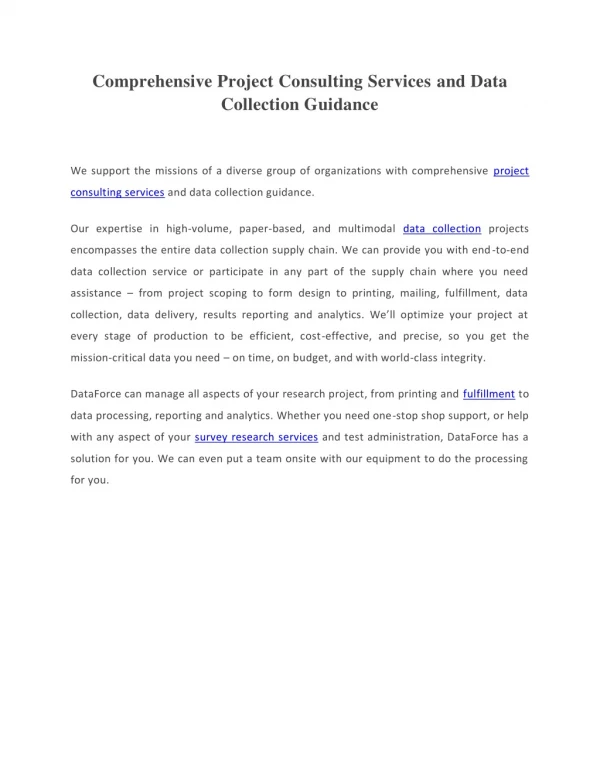 Comprehensive Project Consulting Services and Data Collection Guidance