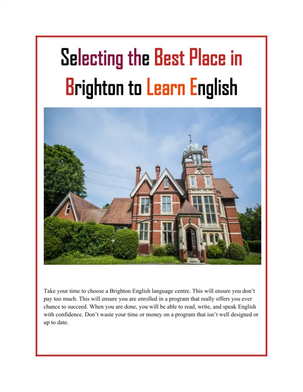 Selecting the Best Place in Brighton to Learn English