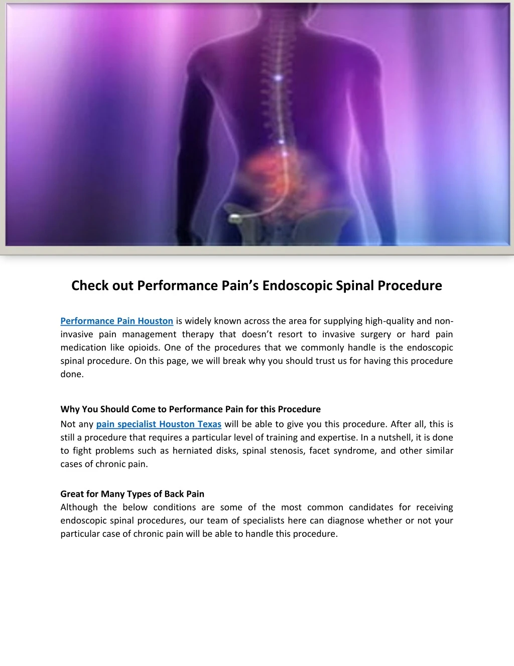 check out performance pain s endoscopic spinal