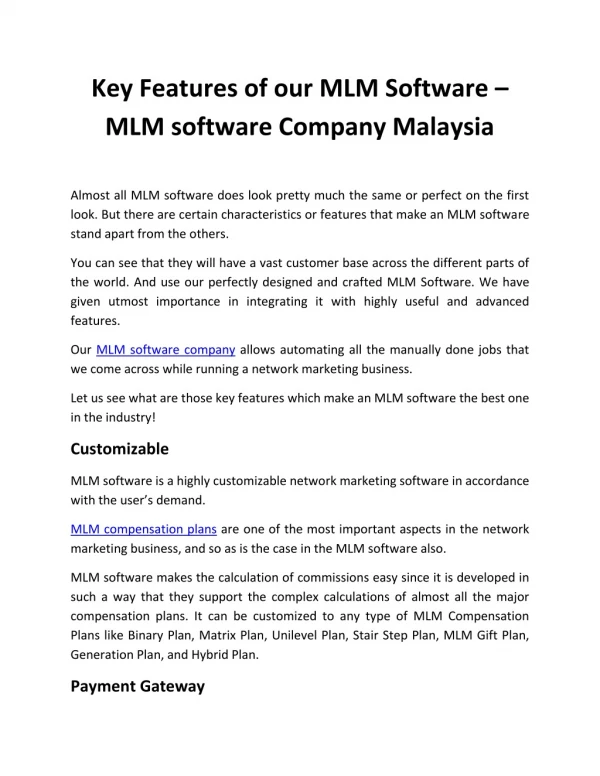 Key Features of our MLM Software – MLM software Company Malaysia