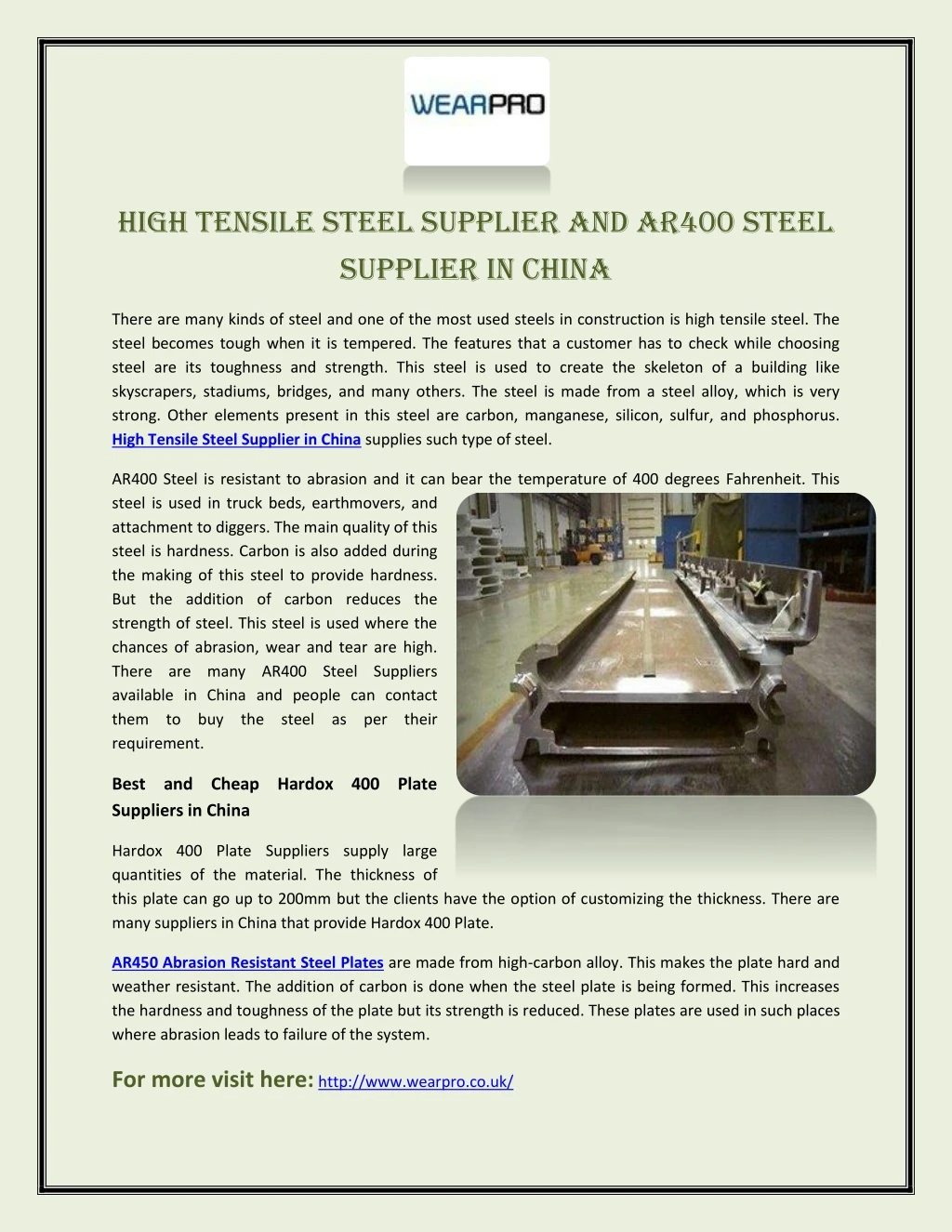 high tensile steel supplier and ar400 steel