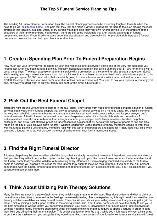 The Leading 5 Funeral Planning Tips