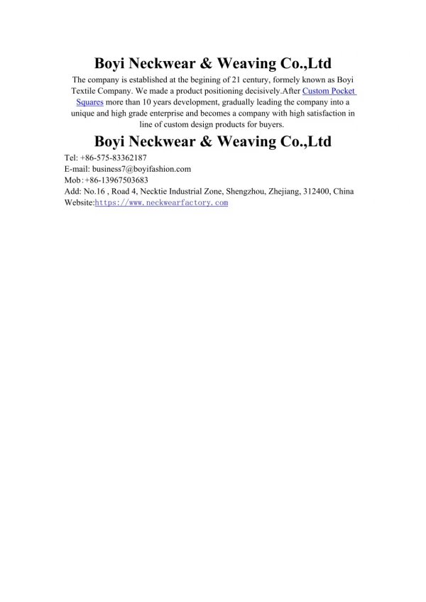 Shengzhou Boyi Neckwear & Weaving Co., Ltd.