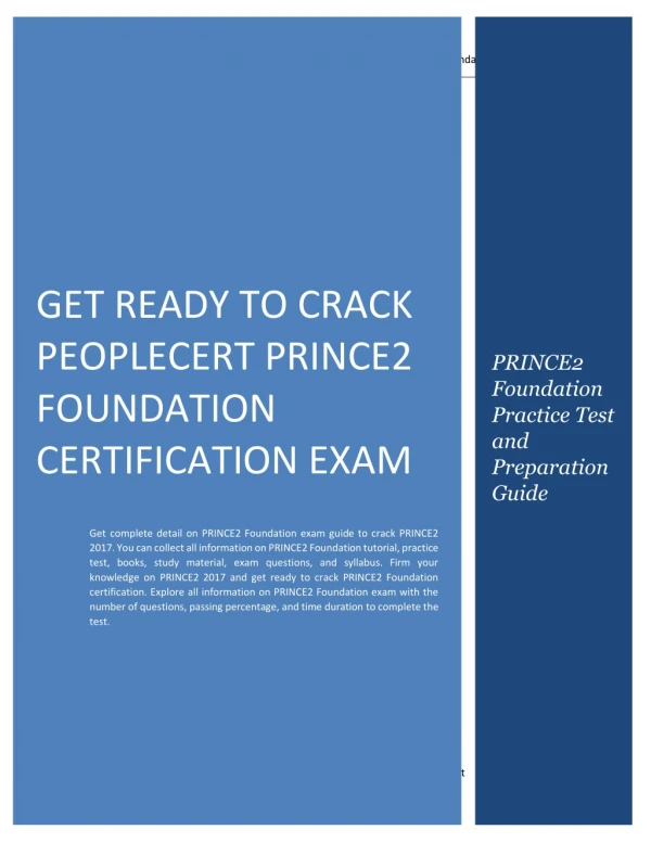 Get Ready to Crack PeopleCert PRINCE2 Foundation Certification Exam