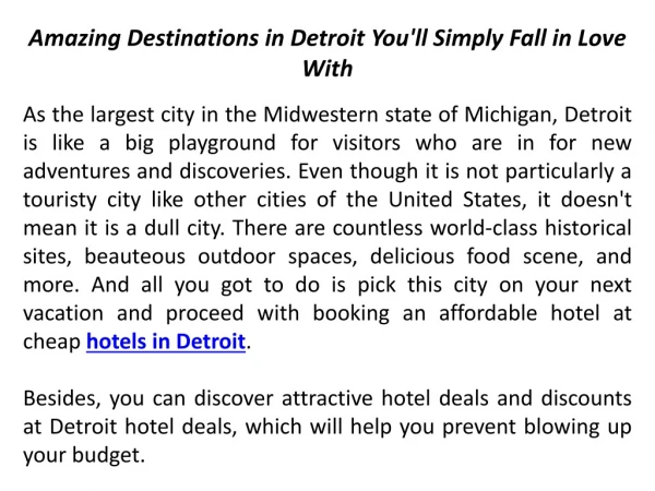 Amazing Destinations in Detroit You'll Simply Fall in Love With