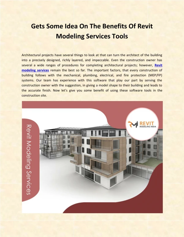 Gets Some Idea On The Benefits Of Revit Modeling Services Tools
