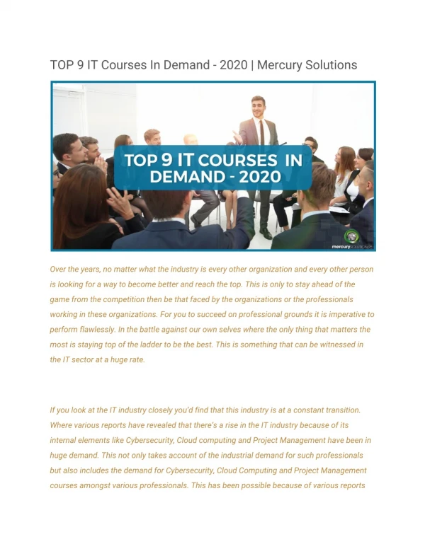 TOP 9 IT Courses In Demand - 2020 | Mercury Solutions