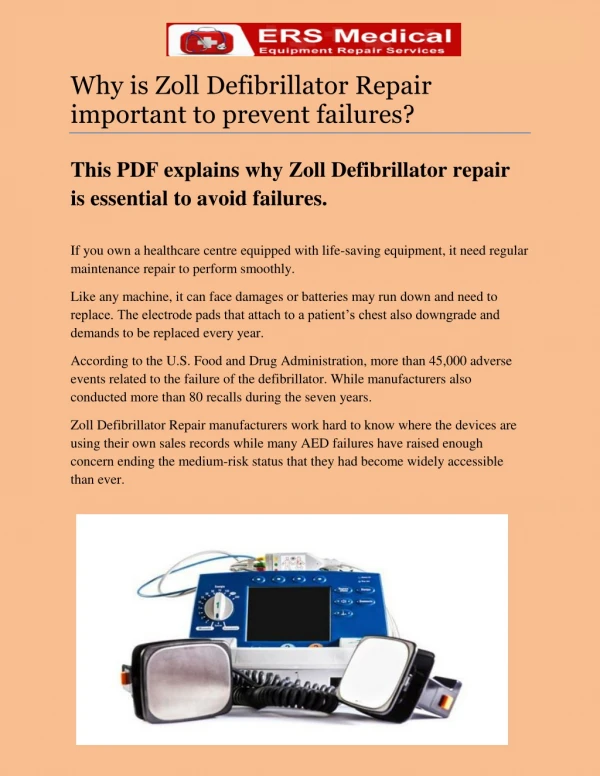 Why is Zoll Defibrillator Repair important to prevent failures?